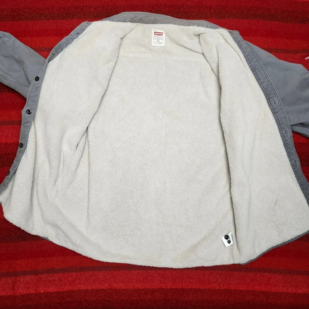Levis Washed Grey Canvas Sherpa Lined Shacket Workwear Shirt Jacket Mens XL